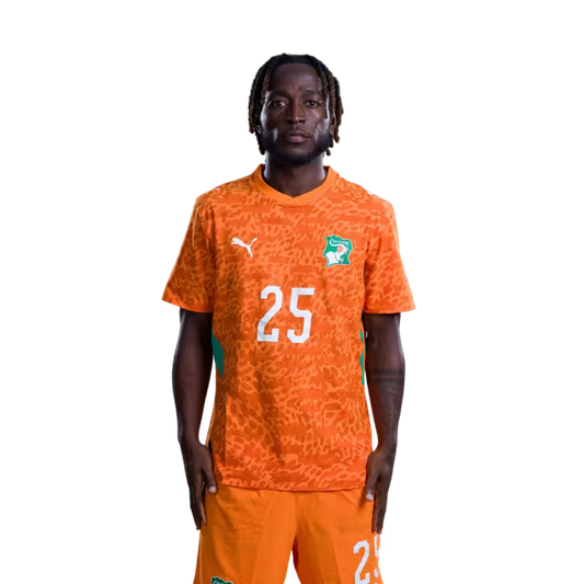 Côte d'Ivoire National Team 2026 World Cup Jersey (Player/Match Version) — Midfielders: No. 18 Ibrahim Sangaré, No. 25 Parfait Guiagon, No. 26 Christ Inao Oulai/ Milieux de terrain : n° 18 Ibrahim Sangaré, n° 25 Parfait Guiagon, n° 26 Christ Inao Oulai