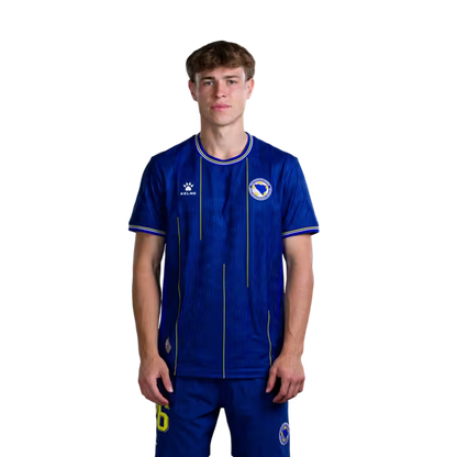 Bosnia and Herzegovina national football team 2026 World Cup jerseys (player and match versions) — Midfielders: No. 17 Dženis Burnić, No. 26 Ermin Mahmić / Vezisti: Br. 17 Dženis BURNIĆ, Br. 26 Ermin MAHMIĆ