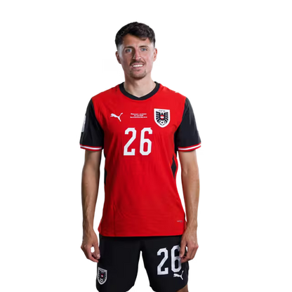 Austria National Team 2026 World Cup Jersey (Player Version/Match Issue) — Midfielders: No. 24 Paul Wanner, No. 26 Alessandro Schöpf/Mittelfeldspieler: Nr. 24 Paul WANNER, Nr. 26 Alessandro SCHÖPF