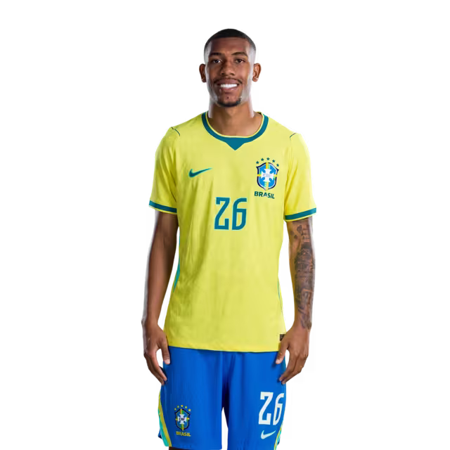 Brazil National Team 2026 World Cup Jersey (Player Version/Match Issue) — Forwards: No. 22 Gabriel Martinelli, No. 25 Igor Thiago, No. 26 Rayan/ Atacantes: Nº 22 GABRIEL MARTINELLI, Nº 25 IGOR THIAGO, Nº 26 RAYAN