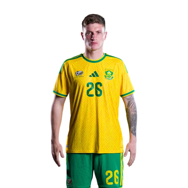 South Africa National Football Team 2026 World Cup Jersey (Player Version/Match Version) — Defenders: No.20 Khuliso MUDAU, No.21 Ime OKON,No.24 Olwethu MAKHANYA, No.26 Bradley Cross