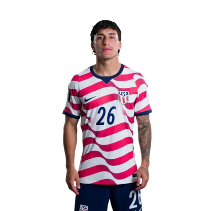 United States National Soccer Team 2026 FIFA World Cup Jersey (Player Version and Match Version) – Forwards: No. 19 Haji WRIGHT, No. 20 Folarin BALOGUN,No. 21 Timothy WEAH,No. 26 Alex ZENDEJAS