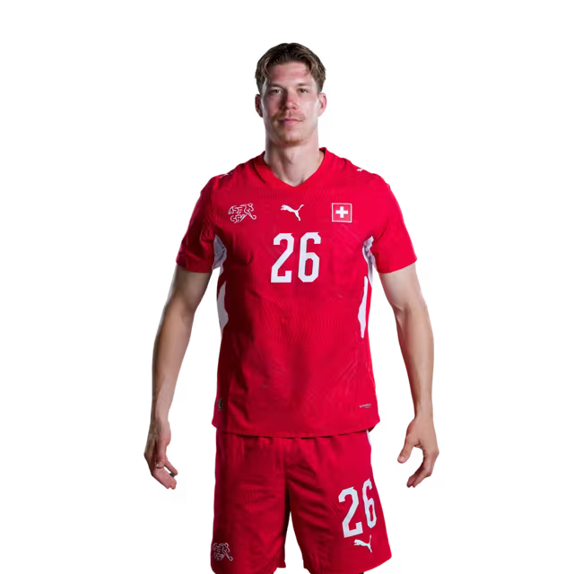 Switzerland National Team 2026 Jersey (Player Version) — Forwards: No. 17 Ruben Vargas, No. 19 Noah Okafor, No. 23 Zeki Amdouni, No. 26 Cedric Itten/ Stürmer: Nr. 17 Ruben Vargas, Nr. 19 Noah Okafor, Nr. 23 Zeki Amdouni, Nr. 26 Cedric Itten
