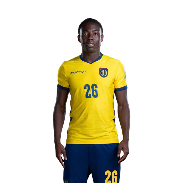 Ecuador National Football Team 2026 World Cup Jersey (Player Version/Match Version) — Defenders: No. 25 Jackson Porozo, No. 26 Yaimar Medina/ Defensores: N.° 25 Jackson POROZO, N.° 26 Yaimar MEDINA