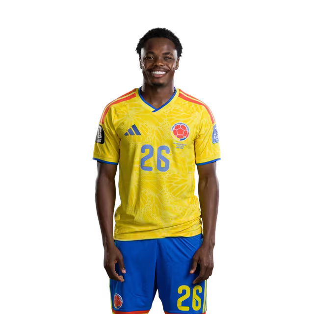 Colombia National Football Team 2026 World Cup Jersey (Player Version/Match Version) — Forwards: No. 21 Jaminton Campaz, No. 25 Luis Suárez, No. 26 Andrés Gómez./Delanteros: N.º 21 Jaminton CAMPAZ, N.º 25 Luis SUÁREZ, N.º 26 Andrés GÓMEZ