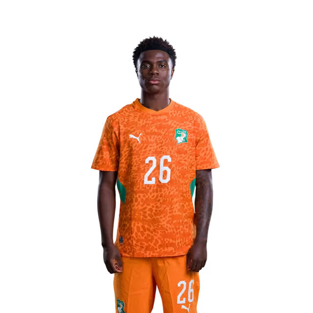 Côte d'Ivoire National Team 2026 World Cup Jersey (Player/Match Version) — Midfielders: No. 18 Ibrahim Sangaré, No. 25 Parfait Guiagon, No. 26 Christ Inao Oulai/ Milieux de terrain : n° 18 Ibrahim Sangaré, n° 25 Parfait Guiagon, n° 26 Christ Inao Oulai