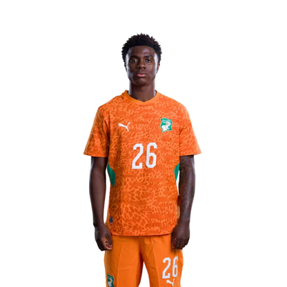 Côte d'Ivoire National Team 2026 World Cup Jersey (Player/Match Version) — Midfielders: No. 18 Ibrahim Sangaré, No. 25 Parfait Guiagon, No. 26 Christ Inao Oulai/ Milieux de terrain : n° 18 Ibrahim Sangaré, n° 25 Parfait Guiagon, n° 26 Christ Inao Oulai