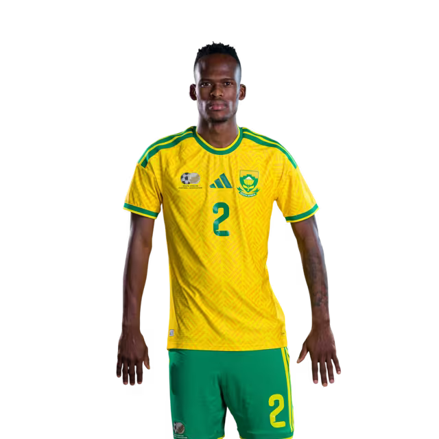 South Africa National Football Team 2026 World Cup Jersey (Player Version/Match Version) — Defenders: No.2 Thabang MATULUDI, No.3 Khulumani NDAMANE,No.6 Aubrey MODIBA