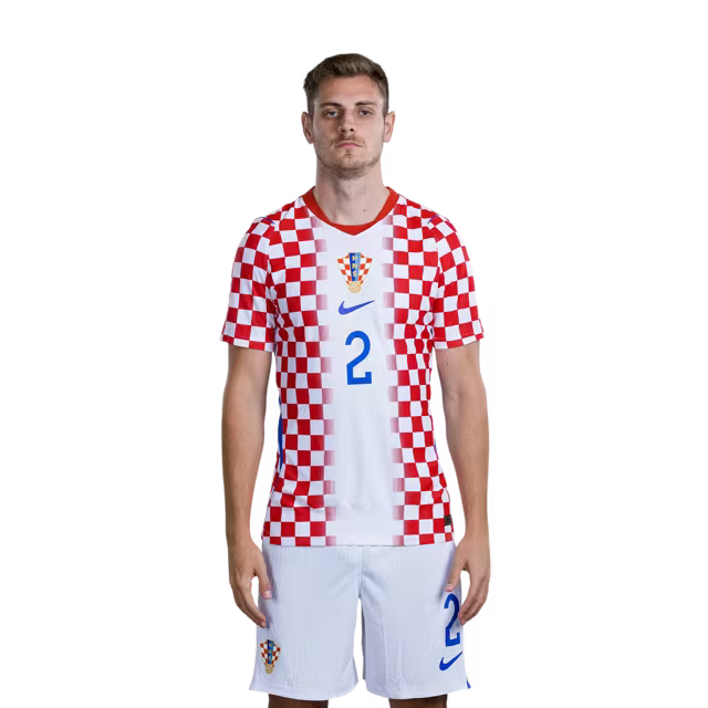 Croatia National Football Team 2026 World Cup Jersey (Player Version/Match Version) — Defenders: No. 2 Josip Stanišić, No. 3 Marin Pongračić, No. 4 Joško Gvardiol / Obrambeni igrači: Br. 2 Josip STANIŠIĆ, Br. 3 Marin PONGRAČIĆ, Br. 4 Joško GVARDIOL