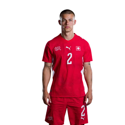 Switzerland National Team 2026 Jersey (Player Version) — Defenders: No. 2 Miro Muheim, No. 3 Silvan Widmer, No. 4 Nico Elvedi / Verteidiger: Nr. 2 Miro Müheim, Nr. 3 Silvan Widmer, Nr. 4 Nico Elvedi