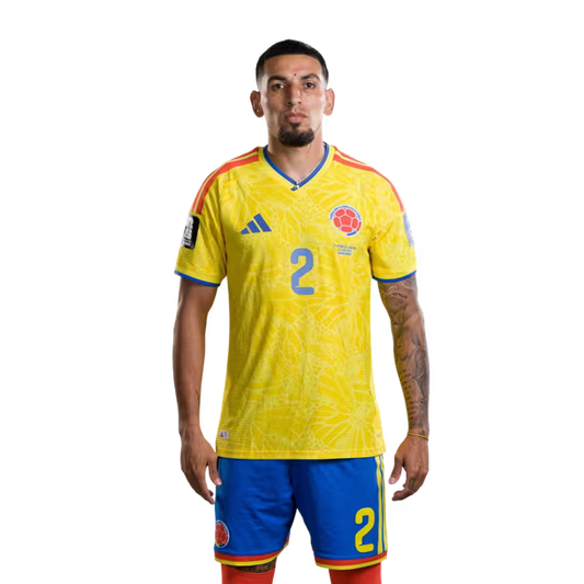Colombia National Team 2026 World Cup Jersey (Player Version/Match Version) — Defenders: No. 2 Daniel Muñoz, No. 3 Jhon Lucumí, No. 4 Santiago Arias./Defensas: N.º 2 Daniel Muñoz, N.º 3 Jhon Lucumí, N.º 4 Santiago Arias.