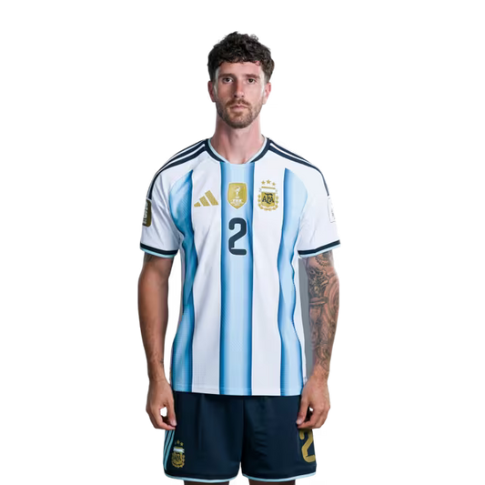 Argentina National Football Team 2026 World Cup Jersey (Player Version/Match Version) — Defenders: No.2 Marcos SENESI, No.3 Nicolas TAGLIAFICO, No.4 Gonzalo MONTIEL / Defensores: No.2 Marcos SENESI, No.3 Nicolás TAGLIAFICO, No.4 Gonzalo MONTIEL