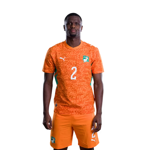 Côte d'Ivoire National Team 2026 World Cup Jersey (Player Version/Match Version) — Defenders: No. 2 Ousmane Diomande, No. 3 Ghislain Konan, No. 5 Wilfried Singo./ Défenseurs : n° 2 Ousmane Diomande, n° 3 Ghislain Konan, n° 5 Wilfried Singo