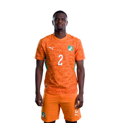 Côte d'Ivoire National Team 2026 World Cup Jersey (Player Version/Match Version) — Defenders: No. 2 Ousmane Diomande, No. 3 Ghislain Konan, No. 5 Wilfried Singo./ Défenseurs : n° 2 Ousmane Diomande, n° 3 Ghislain Konan, n° 5 Wilfried Singo