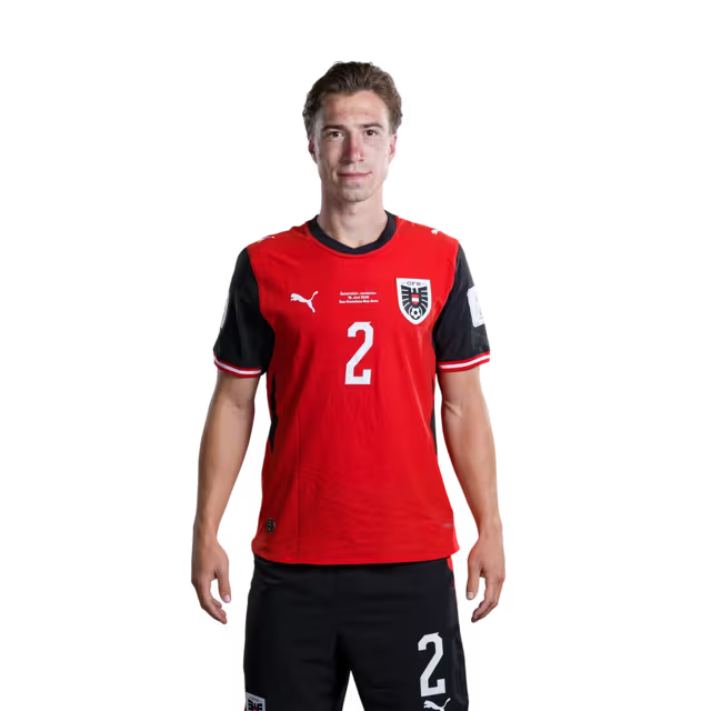 Austria National Team 2026 World Cup Jersey (Player Version/Match Issue) — Defenders: No. 2 David Affengruber, No. 3 Kevin Danso, No. 5 Stefan Posch / Abwehrspieler: Nr. 2 David Affengruber, Nr. 3 Kevin Danso, Nr. 5 Stefan Posch