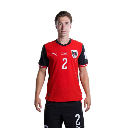Austria National Team 2026 World Cup Jersey (Player Version/Match Issue) — Defenders: No. 2 David Affengruber, No. 3 Kevin Danso, No. 5 Stefan Posch / Abwehrspieler: Nr. 2 David Affengruber, Nr. 3 Kevin Danso, Nr. 5 Stefan Posch