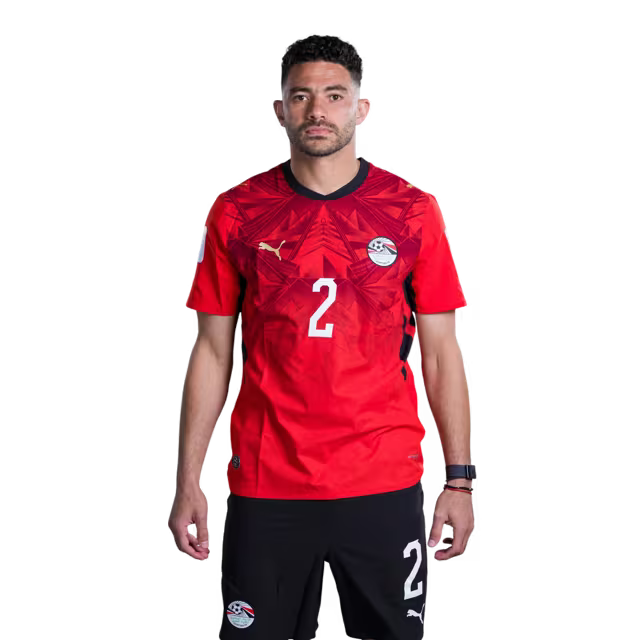 Egypt National Football Team 2026 World Cup Jersey (Player/Match Version) — Defenders: No. 2 Yasser Ibrahim, No. 3 Mohamed Hany, No. 4 Hossam Abdel-Maguid./ المدافعون: رقم 2 ياسر إبراهيم، رقم 3 محمد هاني، رقم 4 حسام عبد المجيد.