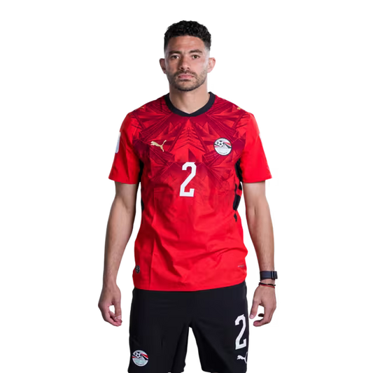 Egypt National Football Team 2026 World Cup Jersey (Player/Match Version) — Defenders: No. 2 Yasser Ibrahim, No. 3 Mohamed Hany, No. 4 Hossam Abdel-Maguid./ المدافعون: رقم 2 ياسر إبراهيم، رقم 3 محمد هاني، رقم 4 حسام عبد المجيد.