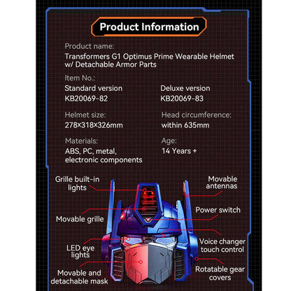 Transformers G1 Optimus Prime Luxury Wearable Helmet – 27 Detachable Armor Panels, Voice Changer & Visual Mechanical Gear System (Deluxe Edition)
