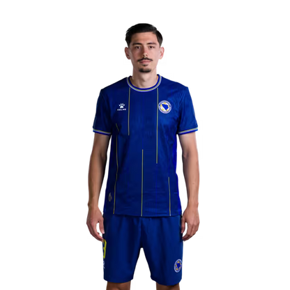 Bosnia and Herzegovina 2026 World Cup Jersey – Player Version – Match Version – Defenders: No. 2 Nihad MUJAKIĆ, No. 3 Dennis HADŽIKADUNIĆ, No. 4 Tarik MUHAREMOVIĆ / Odbrambeni igrači: Br. 2 Nihad MUJAKIĆ, Br. 3 Dennis HADŽIKADUNIĆ, Br. 4 Tarik MUHAREMOVIĆ