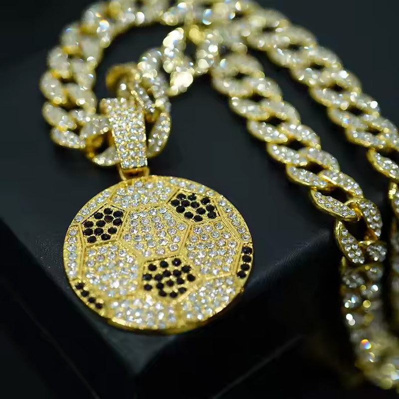 13mm Width Football Pendant Necklace,Cuban Link Chain With Bling Football Charm, Hip Hop Jewelry For Men & Women, Perfect For Sports Fans & Rapper Style