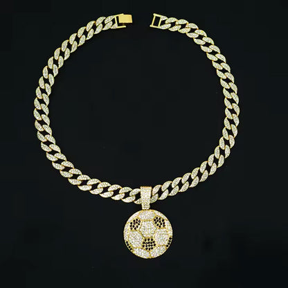 13mm Width Football Pendant Necklace,Cuban Link Chain With Bling Football Charm, Hip Hop Jewelry For Men & Women, Perfect For Sports Fans & Rapper Style