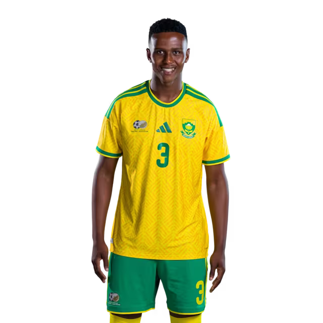South Africa National Football Team 2026 World Cup Jersey (Player Version/Match Version) — Defenders: No.2 Thabang MATULUDI, No.3 Khulumani NDAMANE,No.6 Aubrey MODIBA