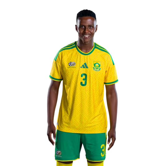 South Africa National Football Team 2026 World Cup Jersey (Player Version/Match Version) — Defenders: No.2 Thabang MATULUDI, No.3 Khulumani NDAMANE,No.6 Aubrey MODIBA