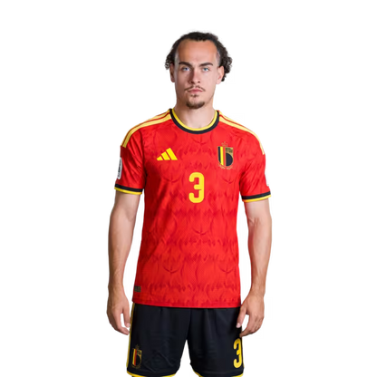 Belgium National Football Team – 2026 World Cup Jersey (Player Version/Match Version) – Defenders: No. 2 Zeno Debast, No. 3 Arthur Theate, No. 4 Brandon Mechele/ Verdedigers: nr. 2 Zeno DEBAST, nr. 3 Arthur THEATE, nr. 4 Brandon MECHELE