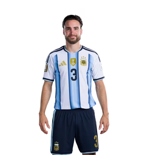 Argentina National Football Team 2026 World Cup Jersey (Player Version/Match Version) — Defenders: No.2 Marcos SENESI, No.3 Nicolas TAGLIAFICO, No.4 Gonzalo MONTIEL / Defensores: No.2 Marcos SENESI, No.3 Nicolás TAGLIAFICO, No.4 Gonzalo MONTIEL