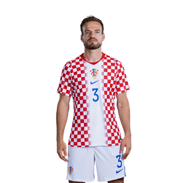 Croatia National Football Team 2026 World Cup Jersey (Player Version/Match Version) — Defenders: No. 2 Josip Stanišić, No. 3 Marin Pongračić, No. 4 Joško Gvardiol / Obrambeni igrači: Br. 2 Josip STANIŠIĆ, Br. 3 Marin PONGRAČIĆ, Br. 4 Joško GVARDIOL