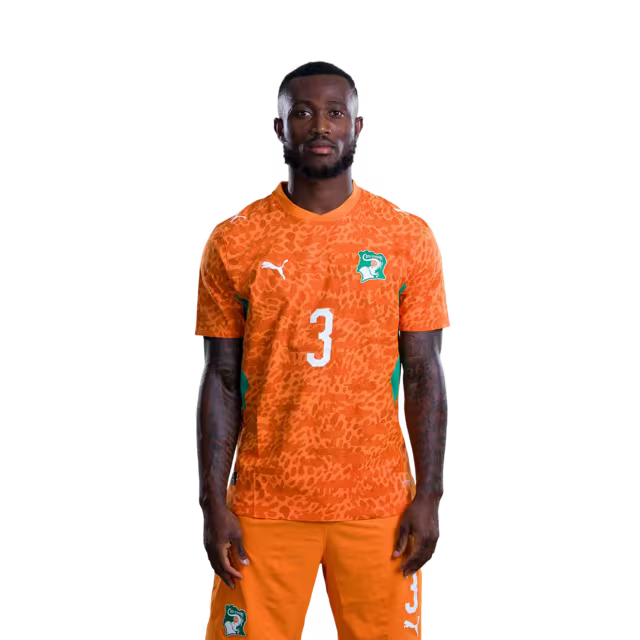 Côte d'Ivoire National Team 2026 World Cup Jersey (Player Version/Match Version) — Defenders: No. 2 Ousmane Diomande, No. 3 Ghislain Konan, No. 5 Wilfried Singo./ Défenseurs : n° 2 Ousmane Diomande, n° 3 Ghislain Konan, n° 5 Wilfried Singo