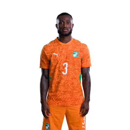 Côte d'Ivoire National Team 2026 World Cup Jersey (Player Version/Match Version) — Defenders: No. 2 Ousmane Diomande, No. 3 Ghislain Konan, No. 5 Wilfried Singo./ Défenseurs : n° 2 Ousmane Diomande, n° 3 Ghislain Konan, n° 5 Wilfried Singo