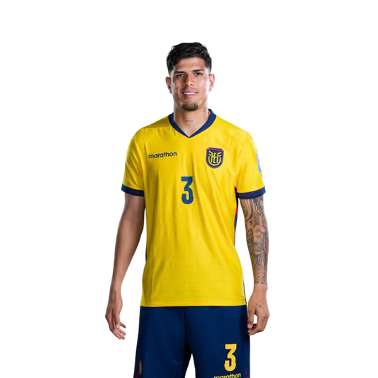 Ecuador National Football Team 2026 World Cup Jersey (Player Version/Match Version) — Defenders: No. 2 Félix Torres, No. 3 Piero Hincapié, No. 4 Joel Ordóñez/ Defensas: N.° 2 Félix Torres, N.° 3 Piero Hincapie, N.° 4 Joel Ordónez