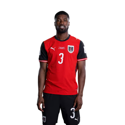 Austria National Team 2026 World Cup Jersey (Player Version/Match Issue) — Defenders: No. 2 David Affengruber, No. 3 Kevin Danso, No. 5 Stefan Posch / Abwehrspieler: Nr. 2 David Affengruber, Nr. 3 Kevin Danso, Nr. 5 Stefan Posch