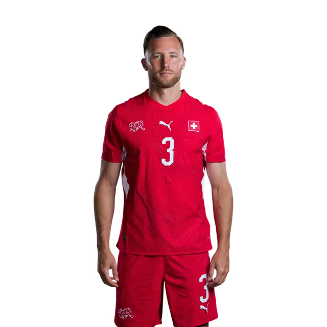 Switzerland National Team 2026 Jersey (Player Version) — Defenders: No. 2 Miro Muheim, No. 3 Silvan Widmer, No. 4 Nico Elvedi / Verteidiger: Nr. 2 Miro Müheim, Nr. 3 Silvan Widmer, Nr. 4 Nico Elvedi