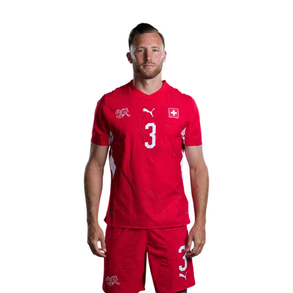 Switzerland National Team 2026 Jersey (Player Version) — Defenders: No. 2 Miro Muheim, No. 3 Silvan Widmer, No. 4 Nico Elvedi / Verteidiger: Nr. 2 Miro Müheim, Nr. 3 Silvan Widmer, Nr. 4 Nico Elvedi