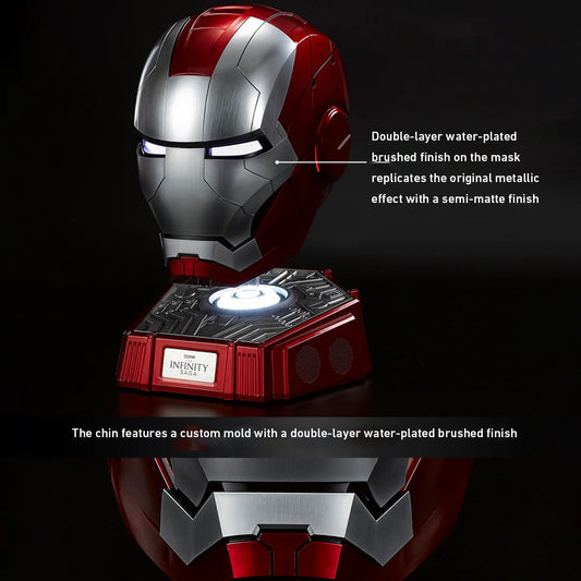 Interactive Iron Man MK5 Helmet – 1:1 Bluetooth Speaker with Flip-Down Faceplate, RGB Ear Lights & Voice/Touch/Remote Control