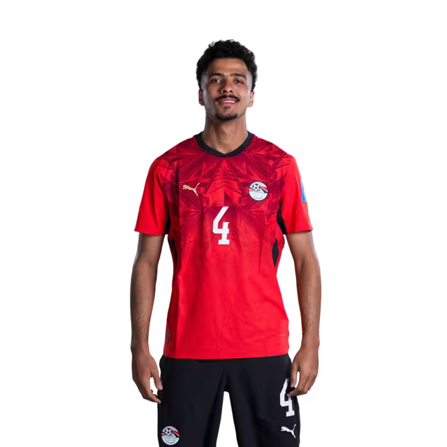 Egypt National Football Team 2026 World Cup Jersey (Player/Match Version) — Defenders: No. 2 Yasser Ibrahim, No. 3 Mohamed Hany, No. 4 Hossam Abdel-Maguid./ المدافعون: رقم 2 ياسر إبراهيم، رقم 3 محمد هاني، رقم 4 حسام عبد المجيد.