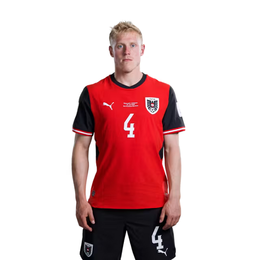Austria National Team 2026 World Cup Jersey (Player Version/Match Issue) — Midfielders: No. 4 Xaver Schlager, No. 6 Nicolas Seiwald, No. 9 Marcel Sabitzer/Mittelfeldspieler: Nr. 4 Xaver Schlager, Nr. 6 Nicolas Seiwald, Nr. 9 Marcel Sabitzer