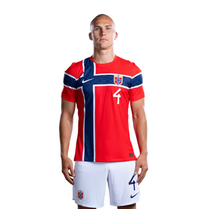 Norway National Football Team 2026 World Cup Jersey (Player Version/Match Version) — Defenders: No. 3 Kristoffer Ajer, No. 4 Leo Østigard, No. 5 David Møller Wolfe / Forsvarere: Nr. 3 Kristoffer AJER, nr. 4 Leo Østigard, nr. 5 David Møller Wolfe