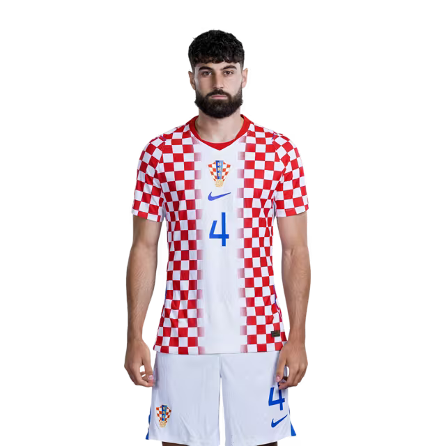 Croatia National Football Team 2026 World Cup Jersey (Player Version/Match Version) — Defenders: No. 2 Josip Stanišić, No. 3 Marin Pongračić, No. 4 Joško Gvardiol / Obrambeni igrači: Br. 2 Josip STANIŠIĆ, Br. 3 Marin PONGRAČIĆ, Br. 4 Joško GVARDIOL