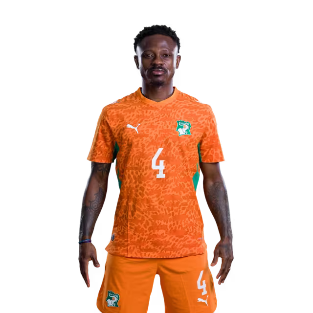 Côte d'Ivoire National Team 2026 World Cup Jersey (Player Version/Match Version) — Midfielders: No. 4 Jean Michael Seri, No. 6 Seko Fofana, No. 8 Franck Kessie./ Milieux de terrain : n° 4 Jean Michael Seri, n° 6 Seko Fofana, n° 8 Franck Kessie