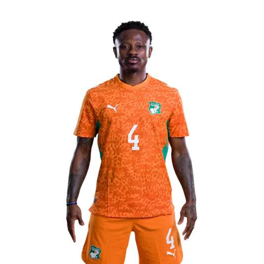 Côte d'Ivoire National Team 2026 World Cup Jersey (Player Version/Match Version) — Midfielders: No. 4 Jean Michael Seri, No. 6 Seko Fofana, No. 8 Franck Kessie./ Milieux de terrain : n° 4 Jean Michael Seri, n° 6 Seko Fofana, n° 8 Franck Kessie