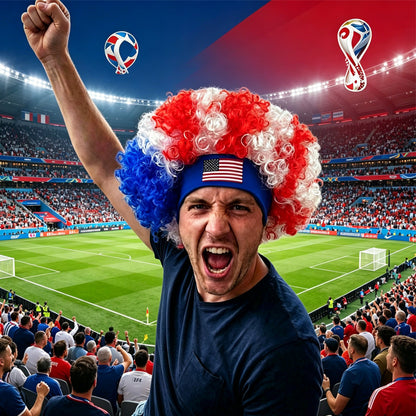 Red White Blue Fan Wig For World Cup,USA World Cup Headband Wig - Ideal For Soccer Enthusiasts, Wig Accessory For Celebrations