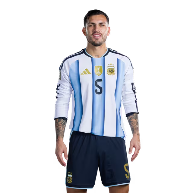 Argentina National Football Team 2026 World Cup Jersey (Player Version/Match Version) — Midfielders: No.5 Leandro PAREDES, No.7 Rodrigo DE PAUL, No.8 Valentin BARCO / Mediocampistas: No.5 Leandro PAREDES, No.7 Rodrigo DE PAUL, No.8 Valentín BARCO