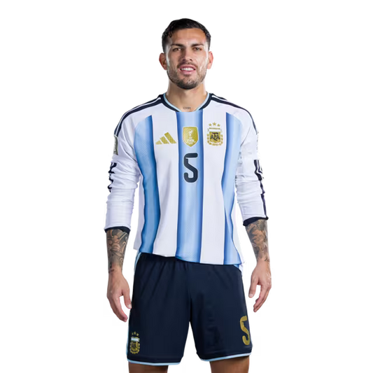 Argentina National Football Team 2026 World Cup Jersey (Player Version/Match Version) — Midfielders: No.5 Leandro PAREDES, No.7 Rodrigo DE PAUL, No.8 Valentin BARCO / Mediocampistas: No.5 Leandro PAREDES, No.7 Rodrigo DE PAUL, No.8 Valentín BARCO