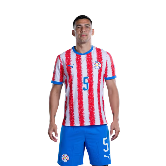 Paraguay National Football Team 2026 World Cup Jersey (Player Version/Match Version) — Defenders: No. 5 Fabián Balbuena, No. 6 Junior Alonso, No. 16 Joseph Canale / Defensores: No 5 Fabian BALBUENA, No 6 Junior ALONSO,No. 16 José CANALE rehegua