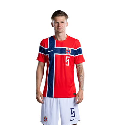 Norway National Football Team 2026 World Cup Jersey (Player Version/Match Version) — Defenders: No. 3 Kristoffer Ajer, No. 4 Leo Østigard, No. 5 David Møller Wolfe / Forsvarere: Nr. 3 Kristoffer AJER, nr. 4 Leo Østigard, nr. 5 David Møller Wolfe