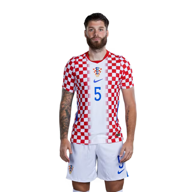 Croatia National Football Team 2026 World Cup Jersey (Player Version/Match Version) — Defenders: No. 5 Duje Ćaleta-Car, No. 6 Josip Šutalo, No. 18 Kristijan Jakić / Obrambeni igrači: Br. 5 Duje CALETA-CAR, Br. 6 Josip ŠUTALO, Br. 18 Kristijan JAKIĆ